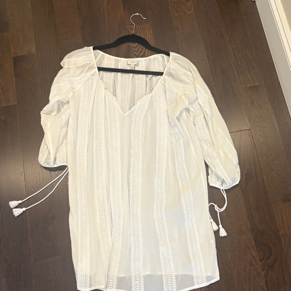 J. Crew White Blouse with Tassel Accents